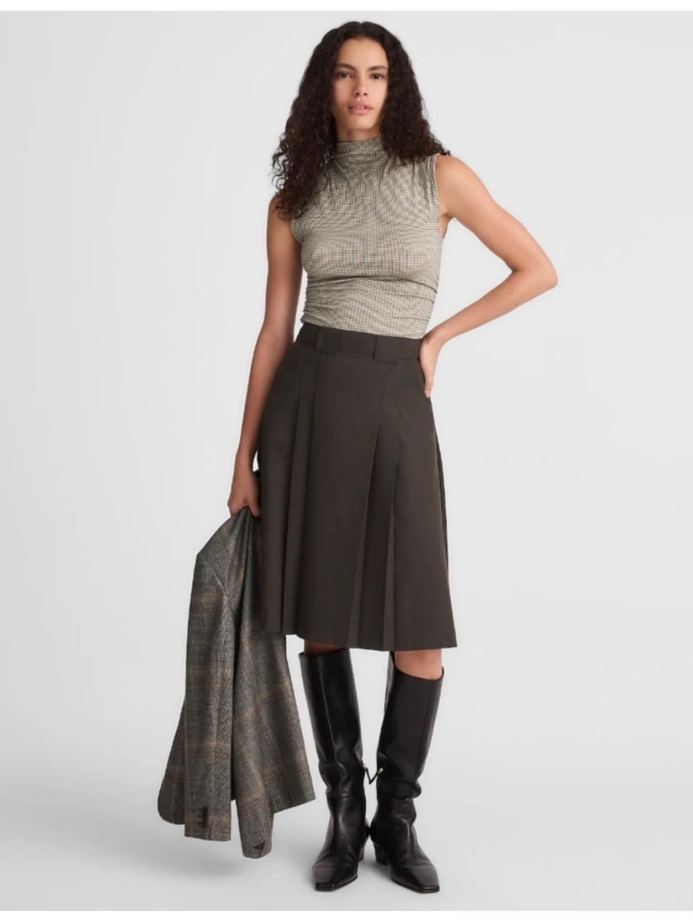 Madewell dark brown pleated skirt